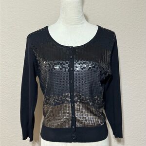 Guess Black Sequin Button Down Cardigan Sweater size XL